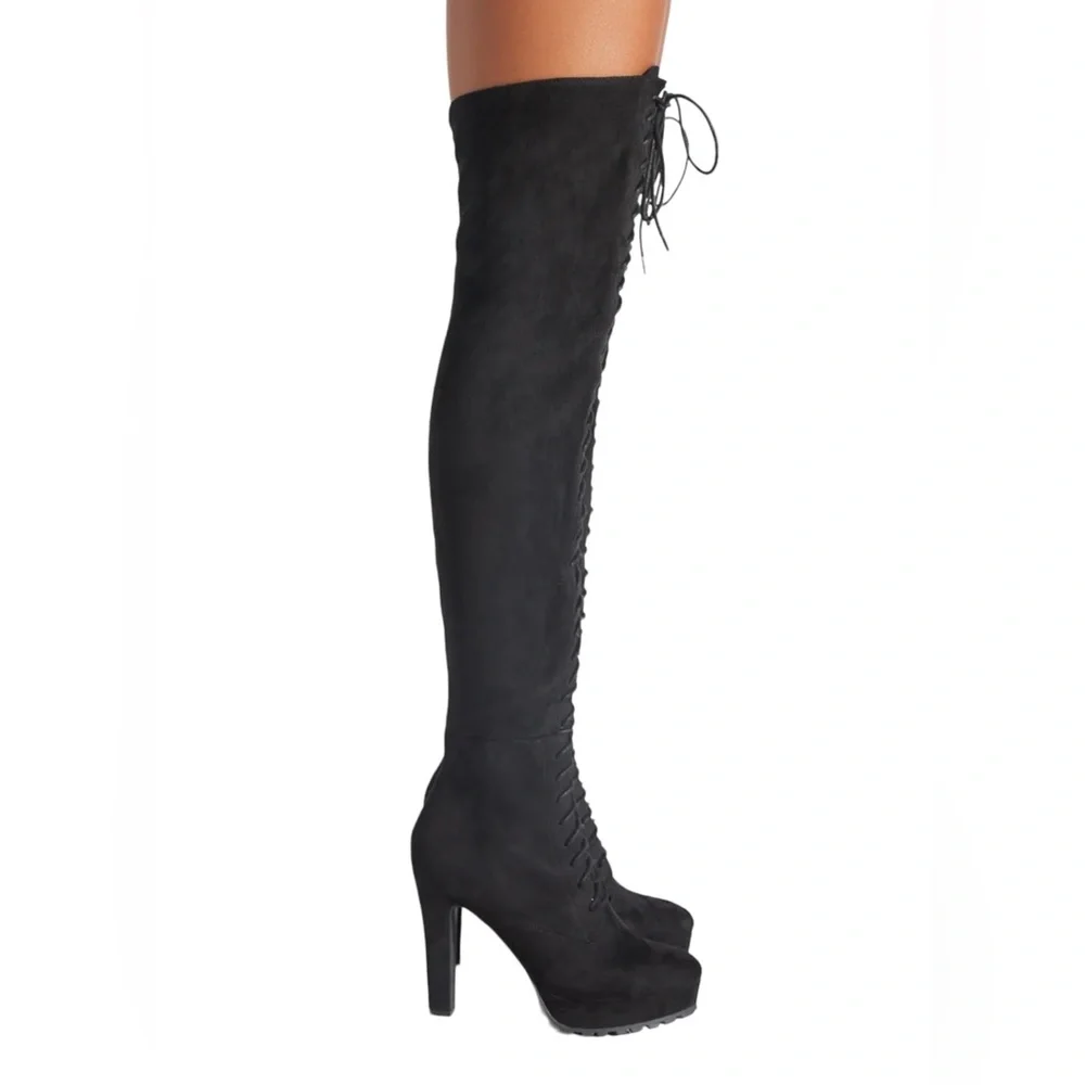 Remi over the knee sexy thigh high platform lace up stretch with zipper …